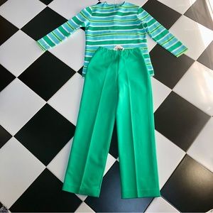 NWT Vintage 2 Piece Set Devon Kelly Green Pants & Long Sleeve Shirt Stripes Sz M
